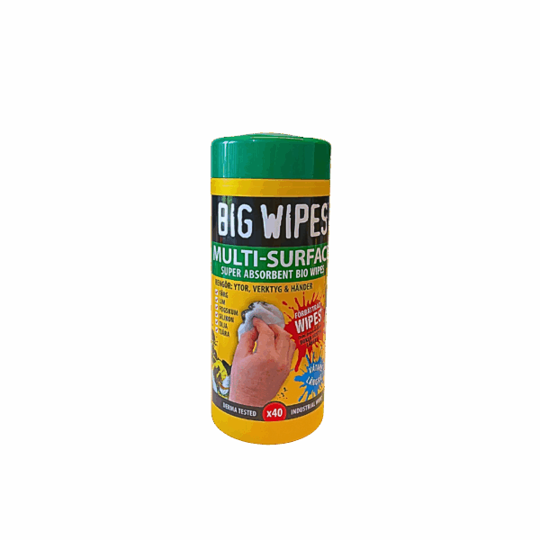 Multi Surface, 40 dukar. Big Wipes Multi-Surface rengöringsdukar, 40-pack effektiv rengöring för händer, verktyg och ytor